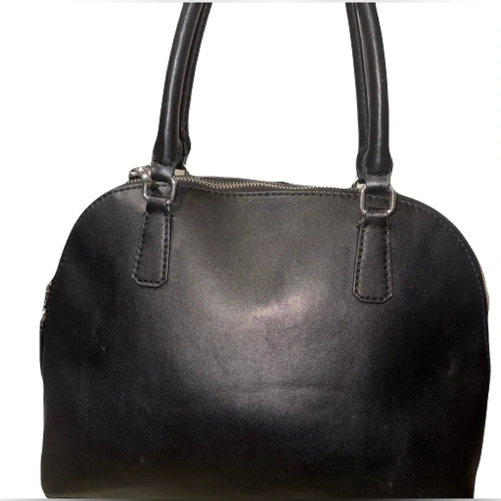 Black Quilted Floral Satchel by GUESS